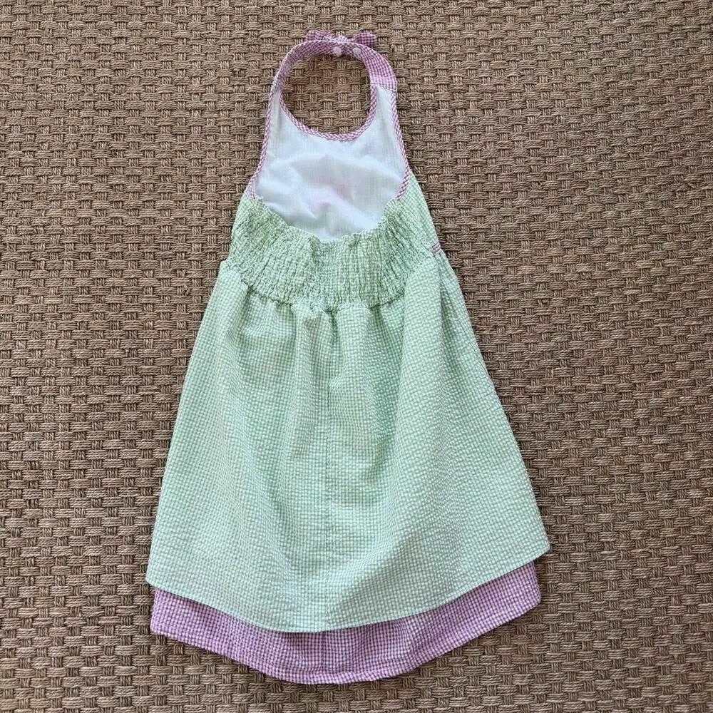 B.T. Kids Vintage Girl’s Dress Pink & Green Gingham Seersucker Watermelon Sz 5
